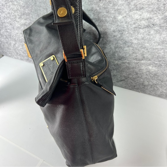 Large Black Leather Crossbody Kenneth Cole New York Fold Over Messenger Bag Sack - Picture 7 of 17